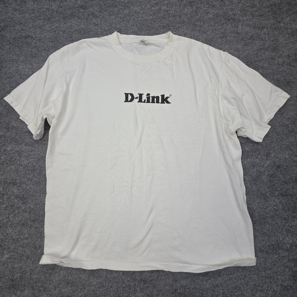 Vintage D-Link T-Shirt Men's XL White Spellout Graphic Y2K Technology Computer
